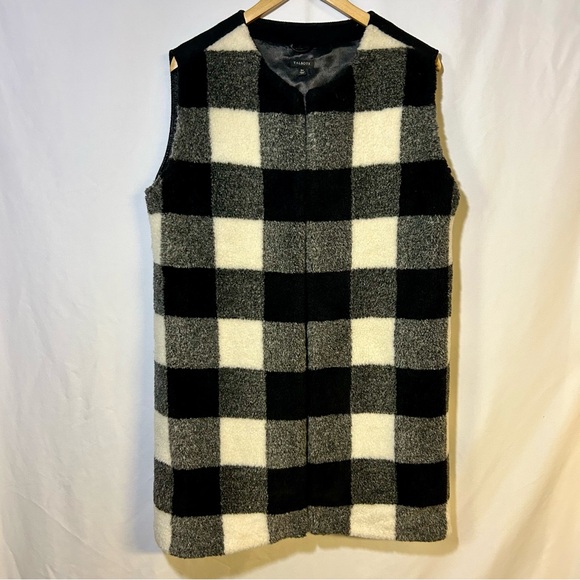 Talbots size 3X Buffalo Plaid Vest Black White long checkered wool blend - Picture 2 of 6